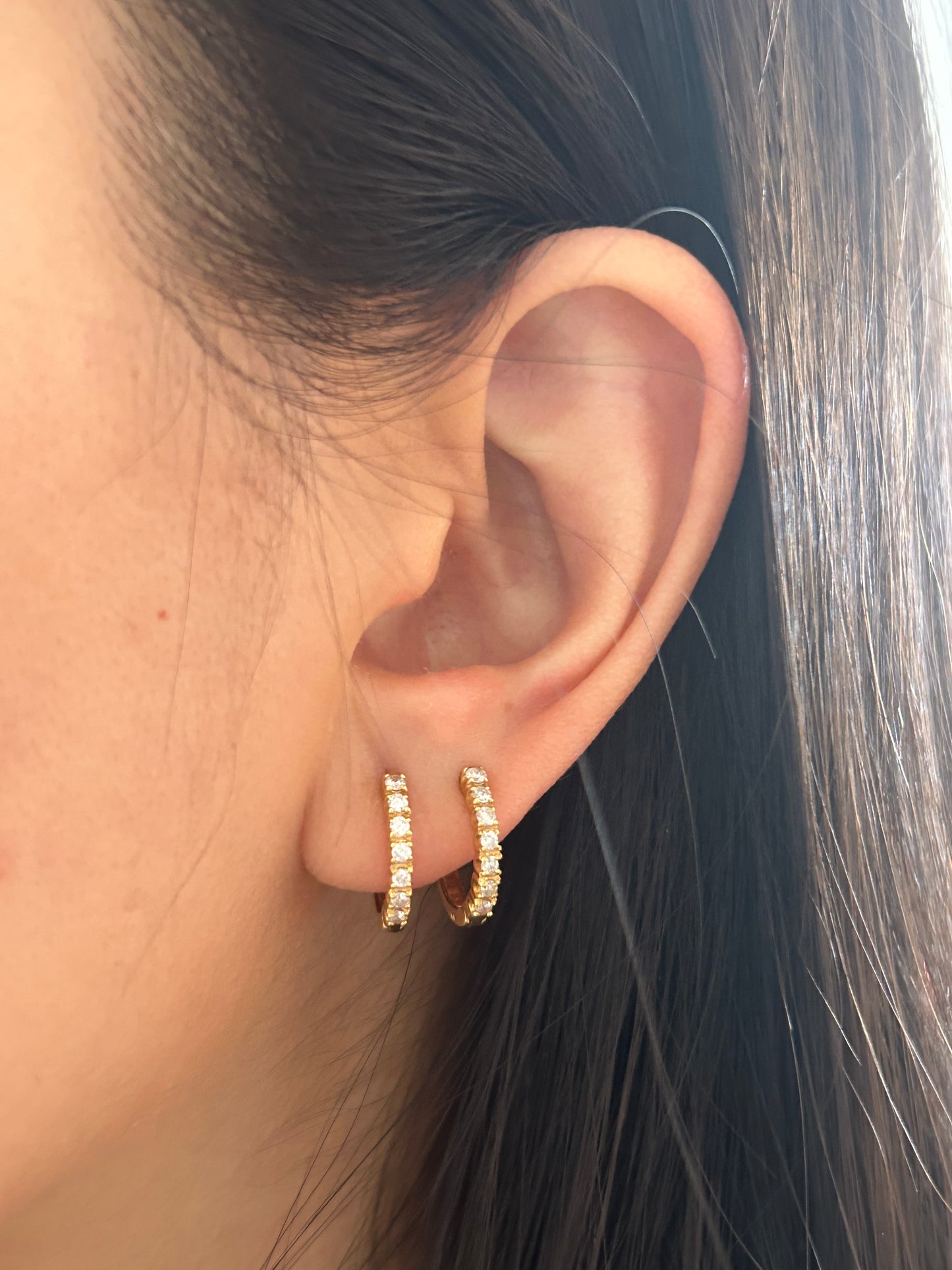 Vintage 18k Diamond Huggie Hoop Earrings