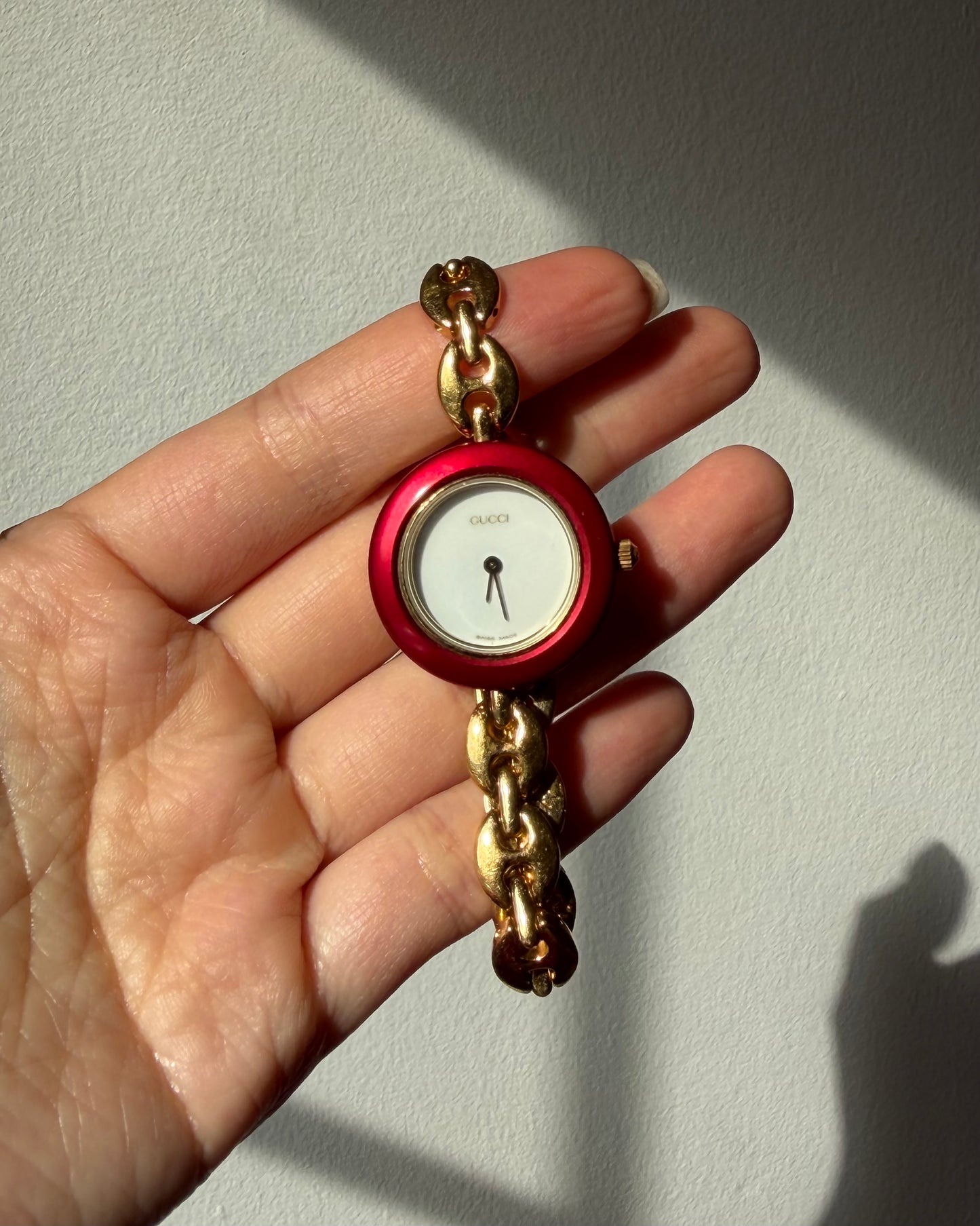 Vintage Gold Plated Stainless Steel Gucci Interchangeable Bezel Bracelet Watch - Full Set with Box