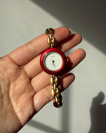 Vintage Gold Plated Stainless Steel Gucci Interchangeable Bezel Bracelet Watch - Full Set with Box