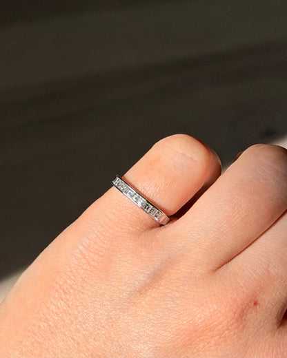 Dainty Vintage Platinum Carre Cut Diamond Stacking Band