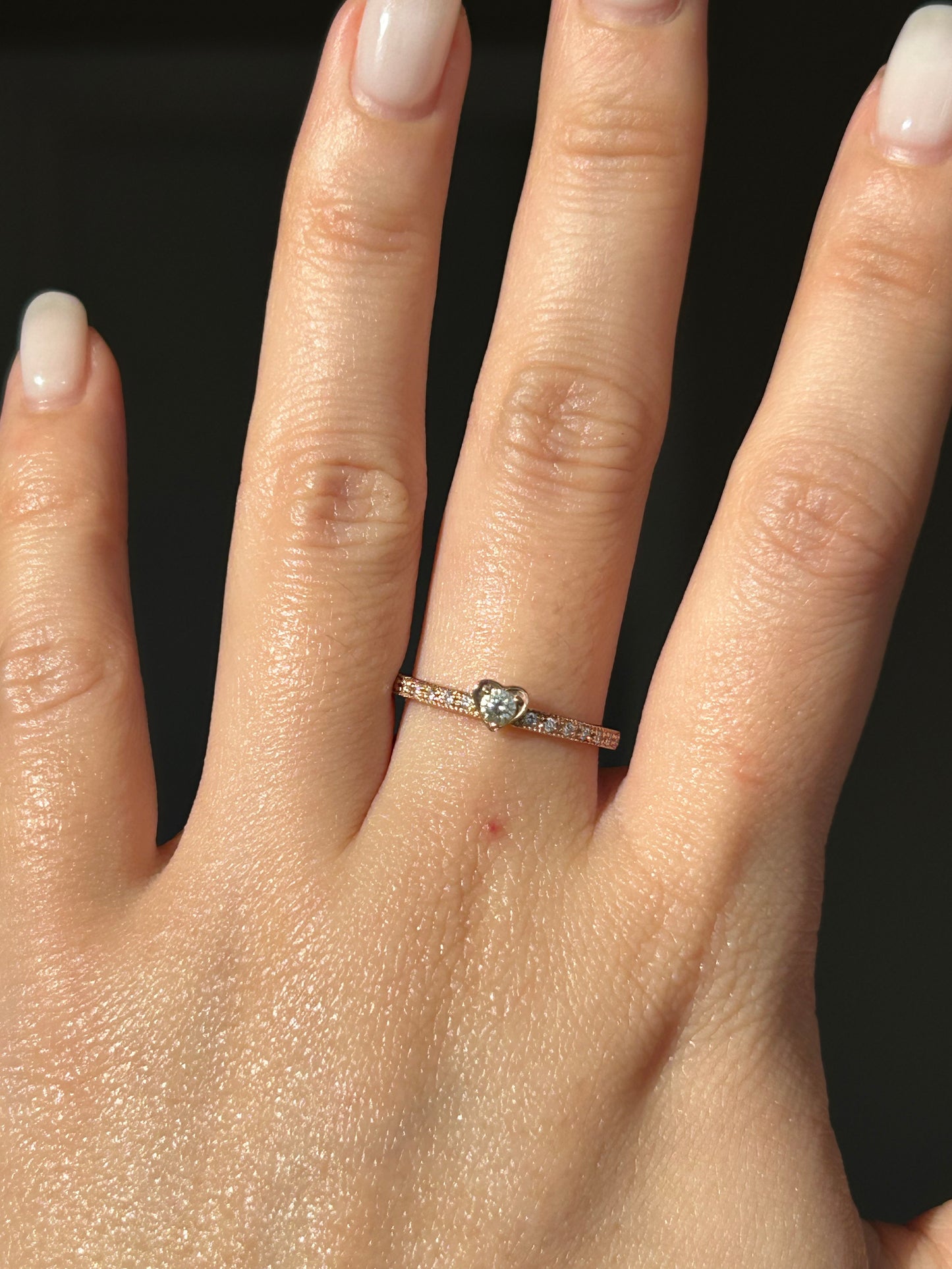 Vintage 18k Pink Gold Diamond Heart Dainty Stacking Band