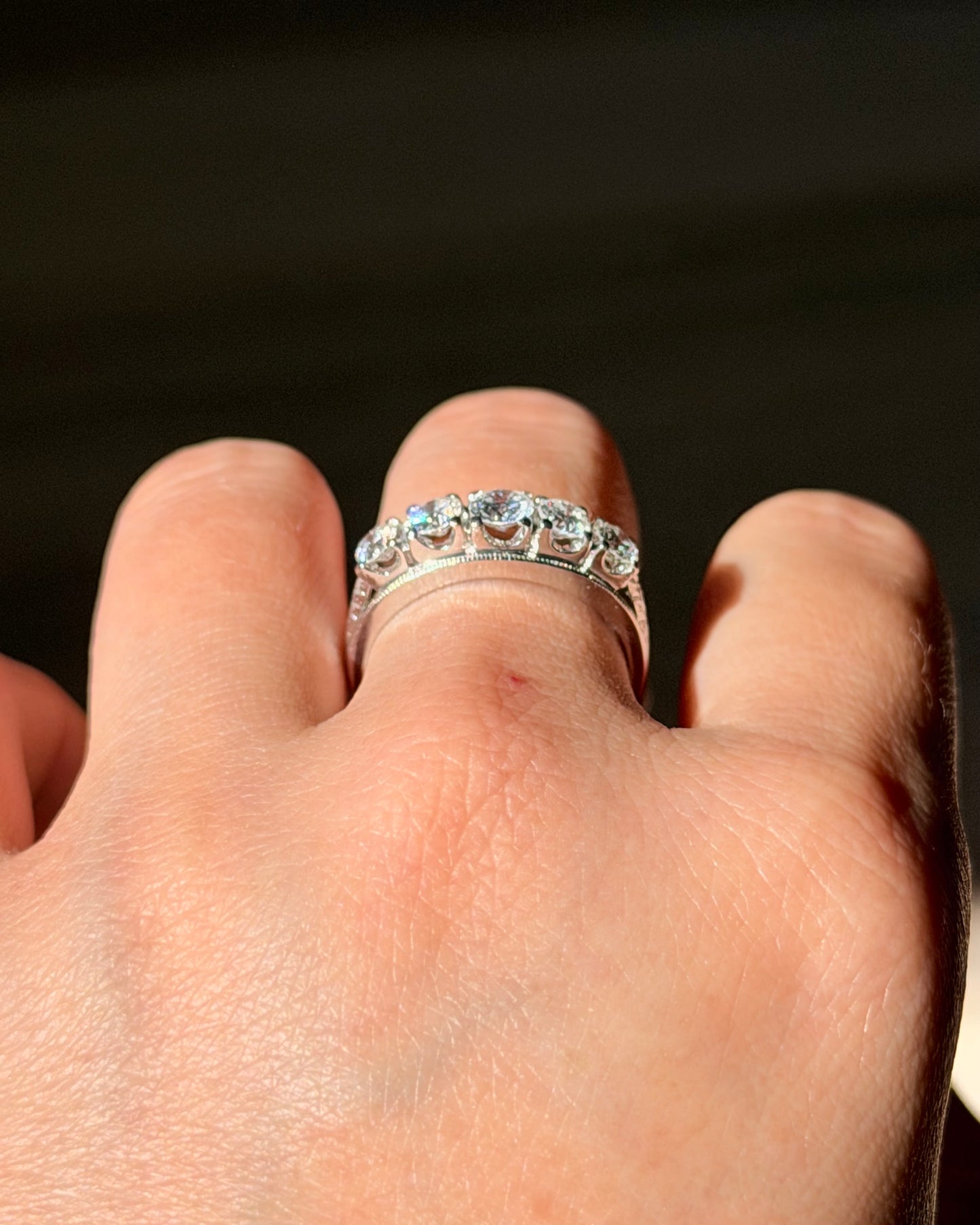 Vintage Platinum 1 CTW Five-Stone Diamond Band - Engraved Shoulder Details