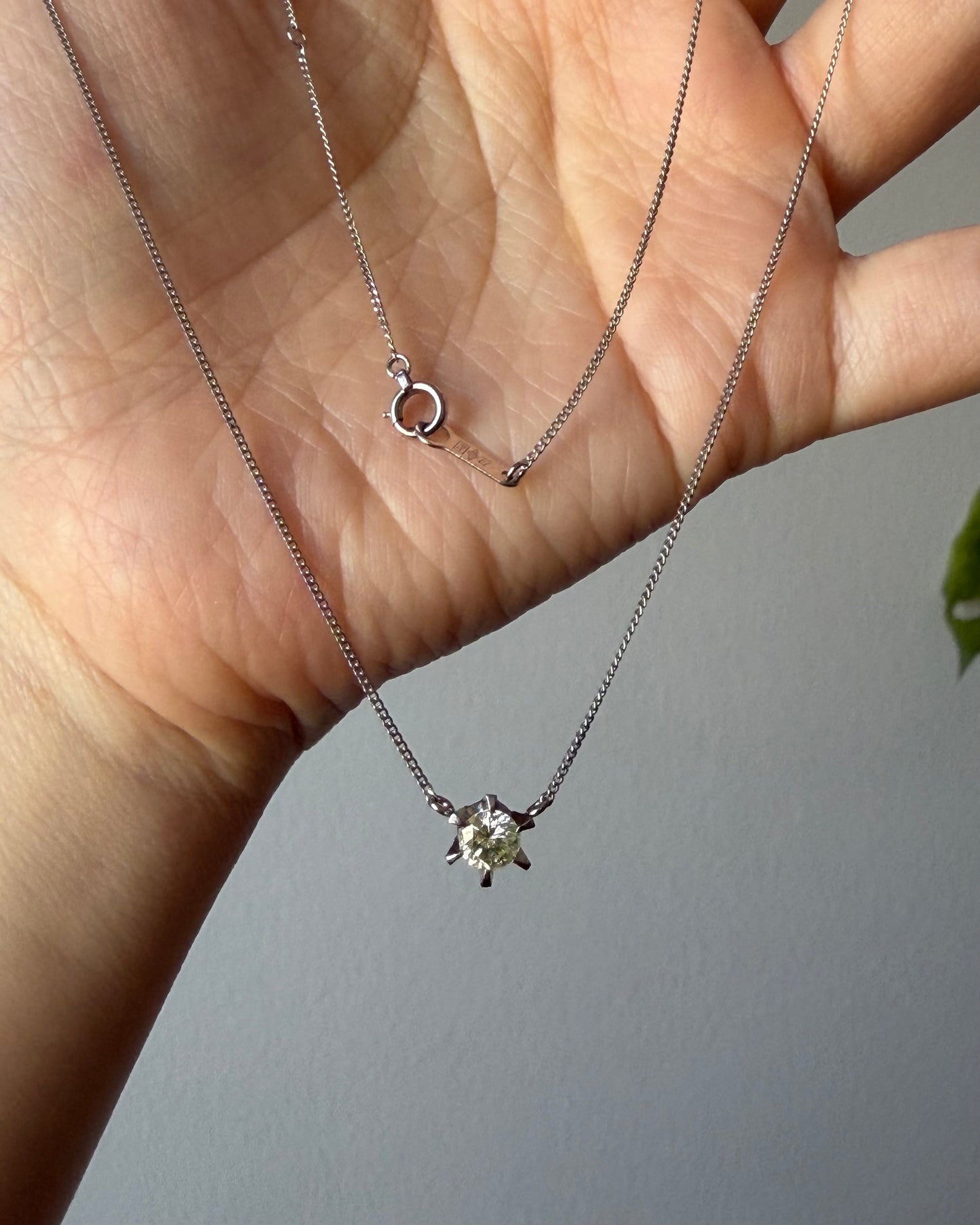 Vintage Platinum Light Lemon Yellow Diamond Solitaire Necklace