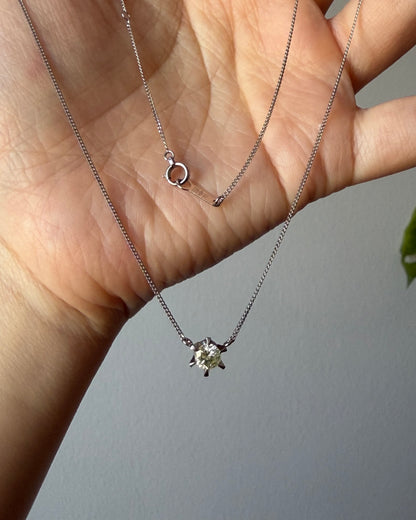 Vintage Platinum Light Lemon Yellow Diamond Solitaire Necklace