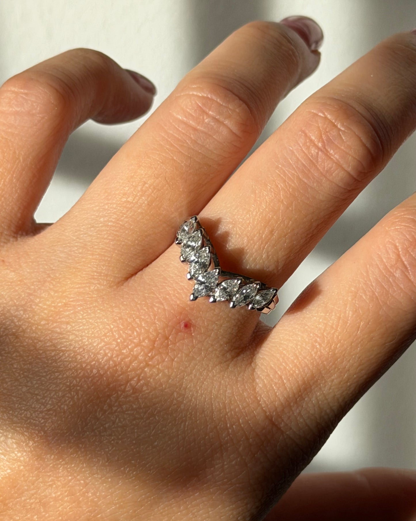 Vintage Platinum Marquise Cut Diamond Chevron V-Shaped Ring