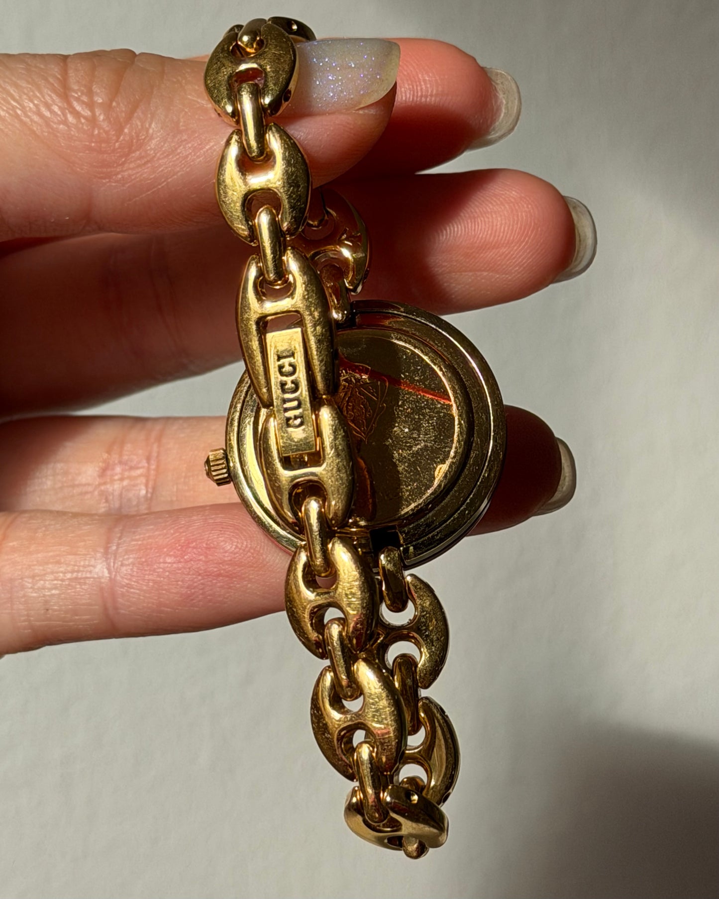 Vintage Gold Plated Stainless Steel Gucci Interchangeable Bezel Bracelet Watch - Full Set with Box