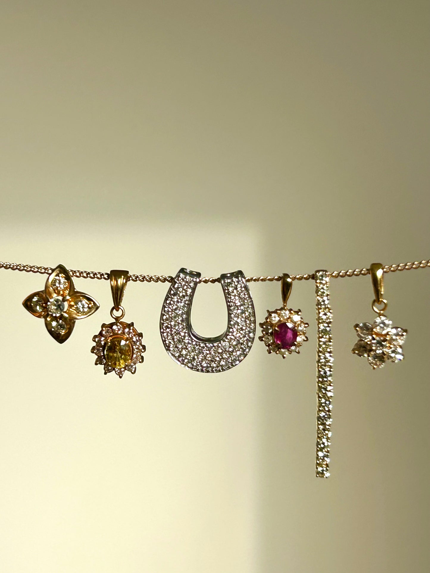 Vintage 18K White Gold Pave Diamond Horseshoe Pendant