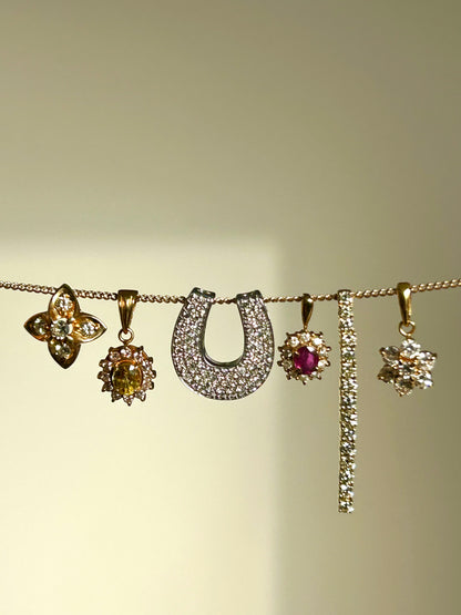 Vintage 18K White Gold Pave Diamond Horseshoe Pendant