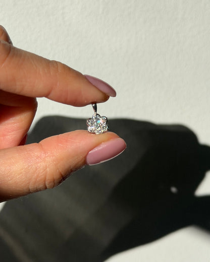 Dainty Vintage Platinum Diamond Flower Charm