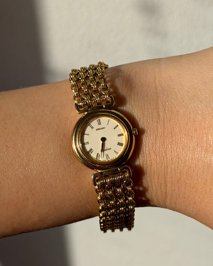 Vintage Circa 1997 Gold Plated Seiko Exceline Round Case Mesh Bracelet Watch