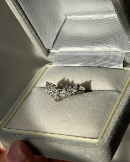 Vintage Platinum Marquise Cut Diamond Chevron V-Shaped Ring