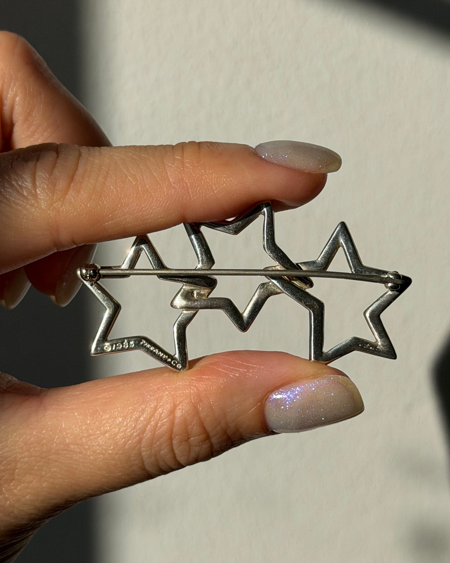 Vintage Sterling Silver Tiffany & Co Circa 1985 Triple Star Brooch