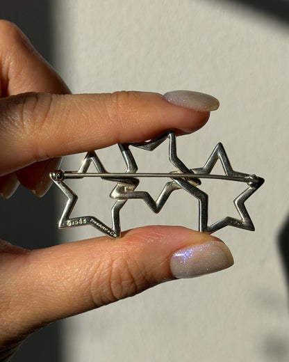 Vintage Sterling Silver Tiffany & Co Circa 1985 Triple Star Brooch