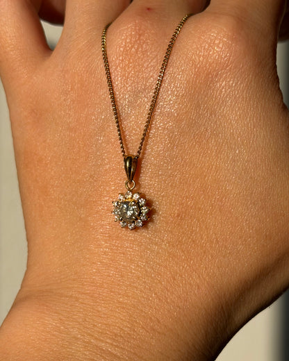 Vintage 18k Gold Light Yellow Diamond Sunflower Halo Pendant