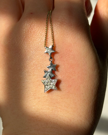 Vintage 18k White Gold Celestial Motif Star Drop Diamond Pave Pendant
