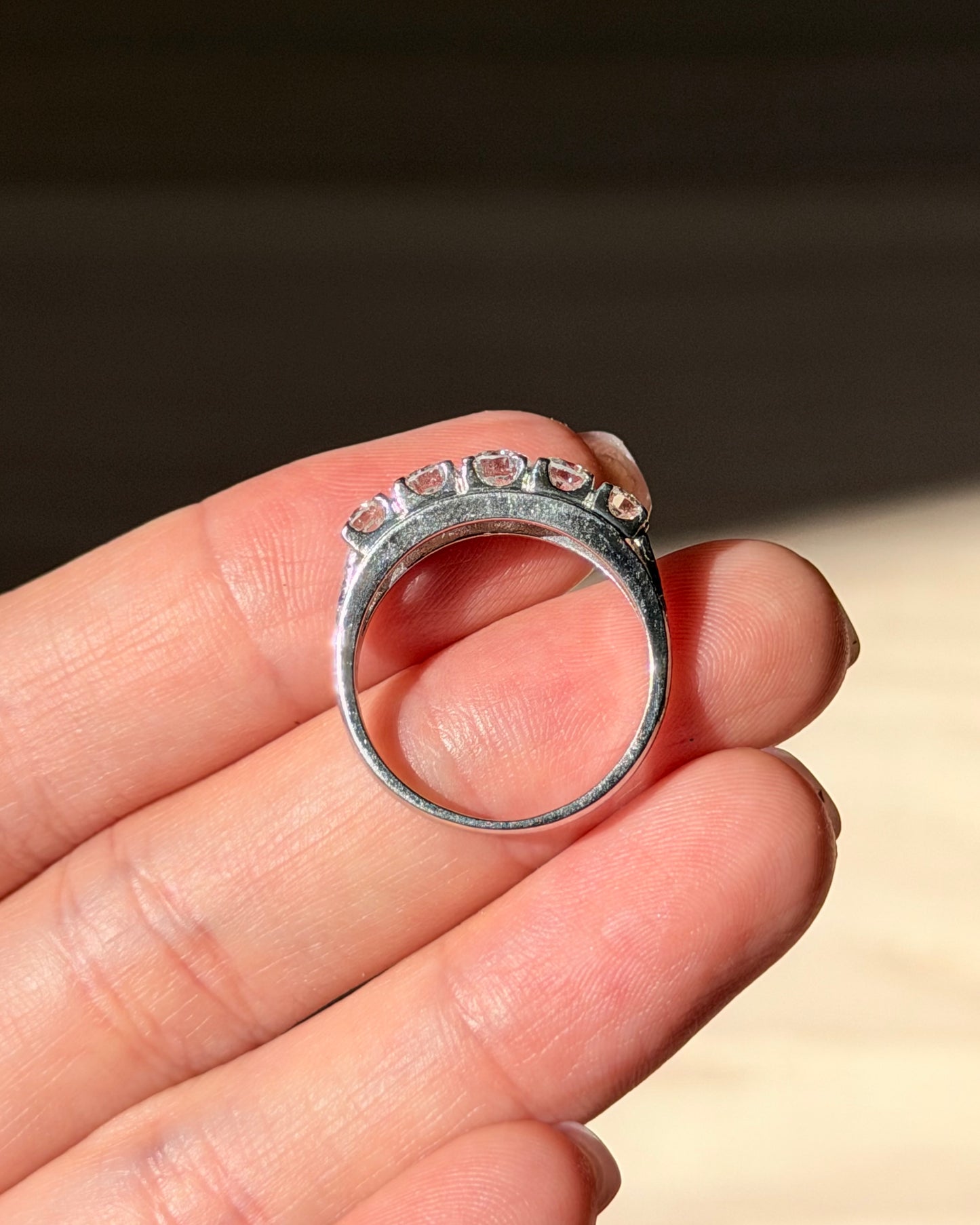 Vintage Platinum 1 CTW Five-Stone Diamond Band - Engraved Shoulder Details
