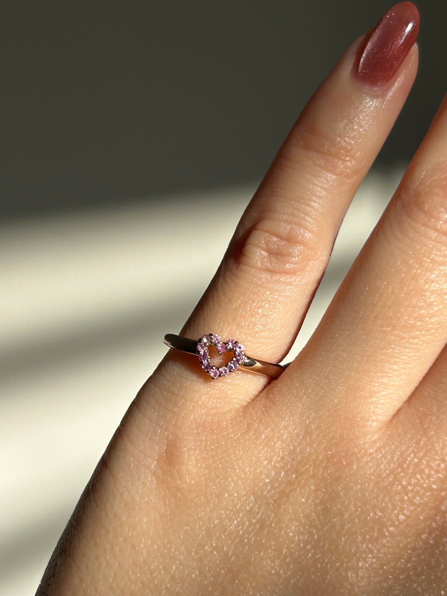 Vintage 18k Pink Gold Pink Sapphire Heart Pinky Ring