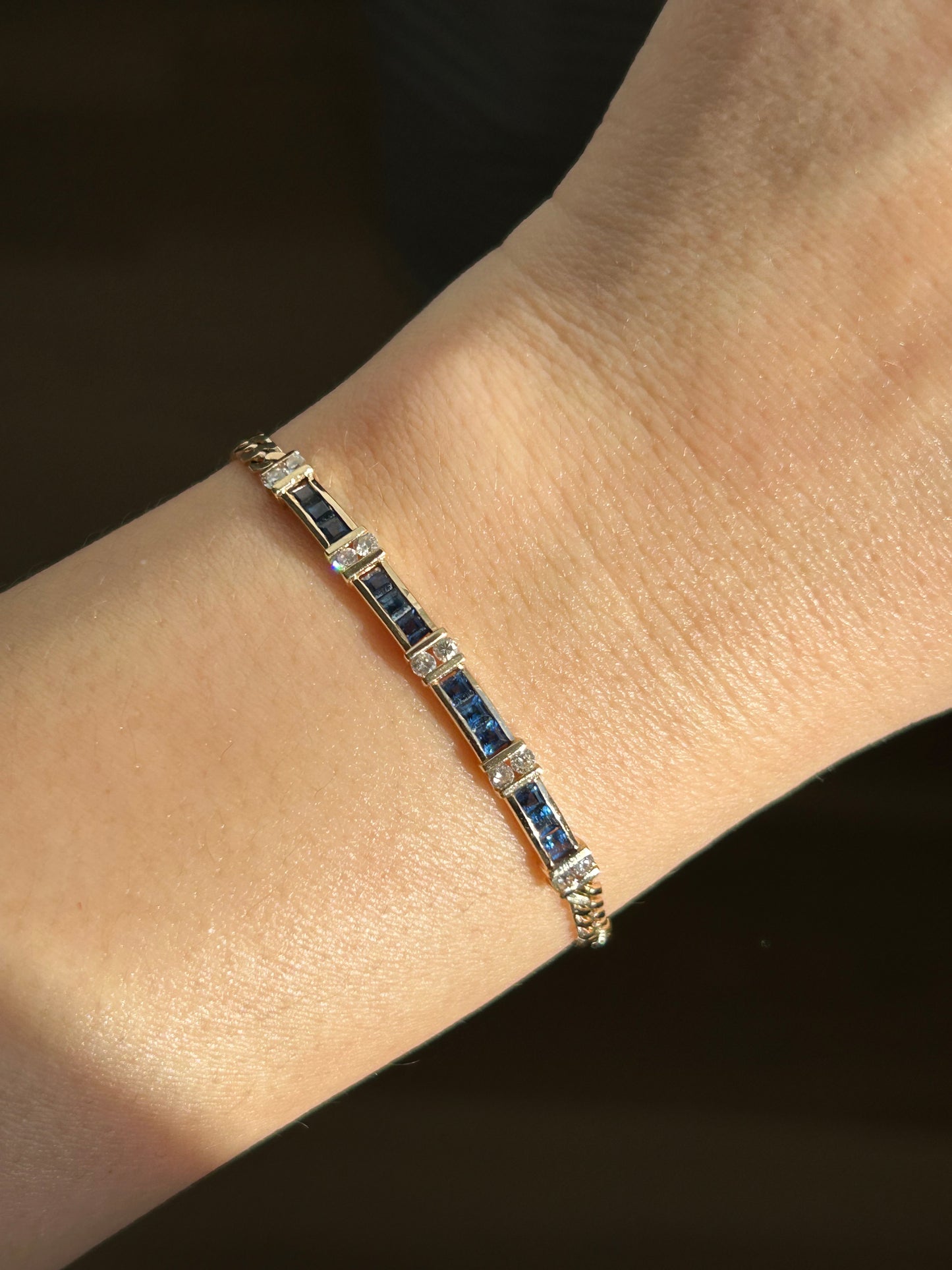 Vintage 18k Gold Sapphire and Diamond Curb Bracelet