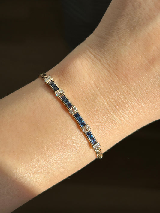 Vintage 18k Gold Sapphire and Diamond Curb Bracelet