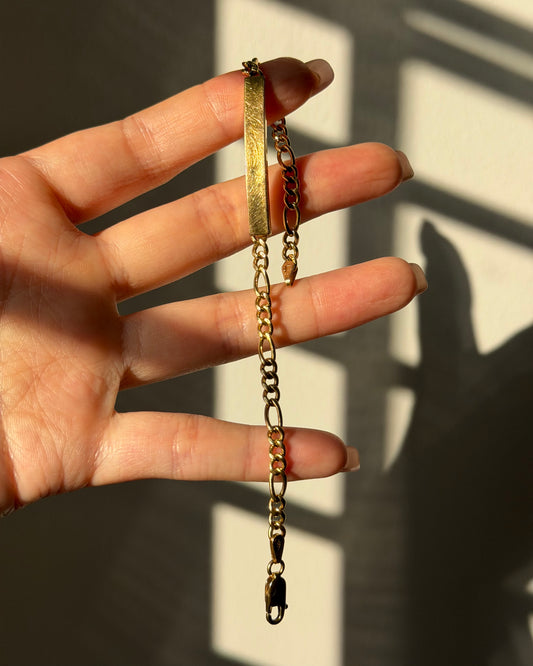 Vintage 18k Italian Gold Name Plate Figaro Link Bracelet