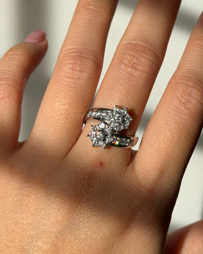 Vintage Platinum 1.0 CTW Diamond Flower Bypass Ring