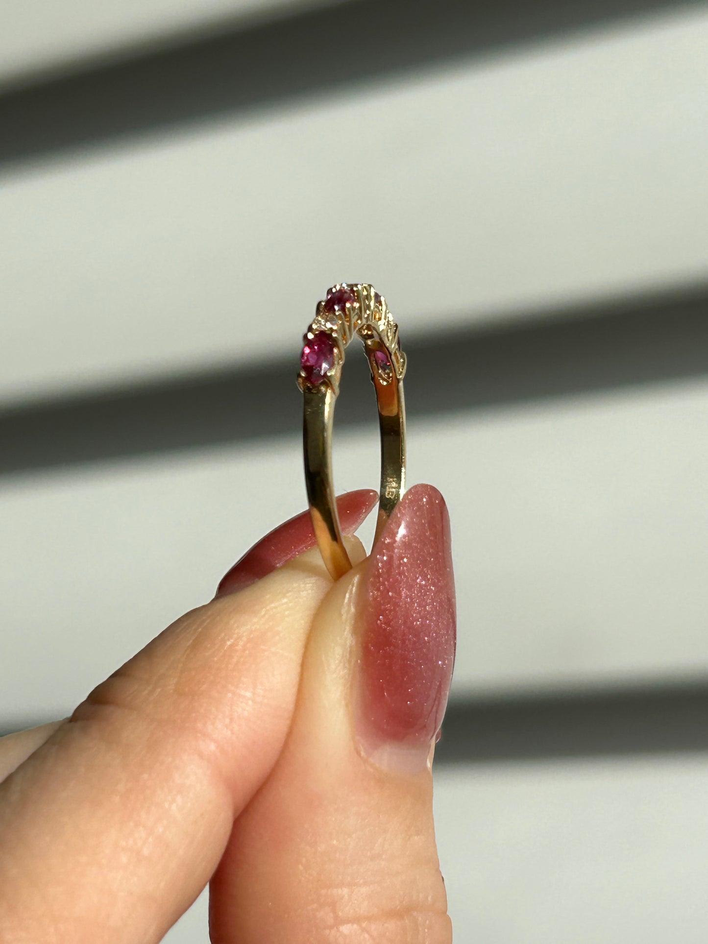 Vintage 18k Gold Ruby Marquise and Diamond Stacking Ring