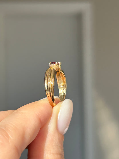 Vintage 18k Gold Rhodolite Garnet Ring with Diamond Accents, by Japanese designer Tasaki