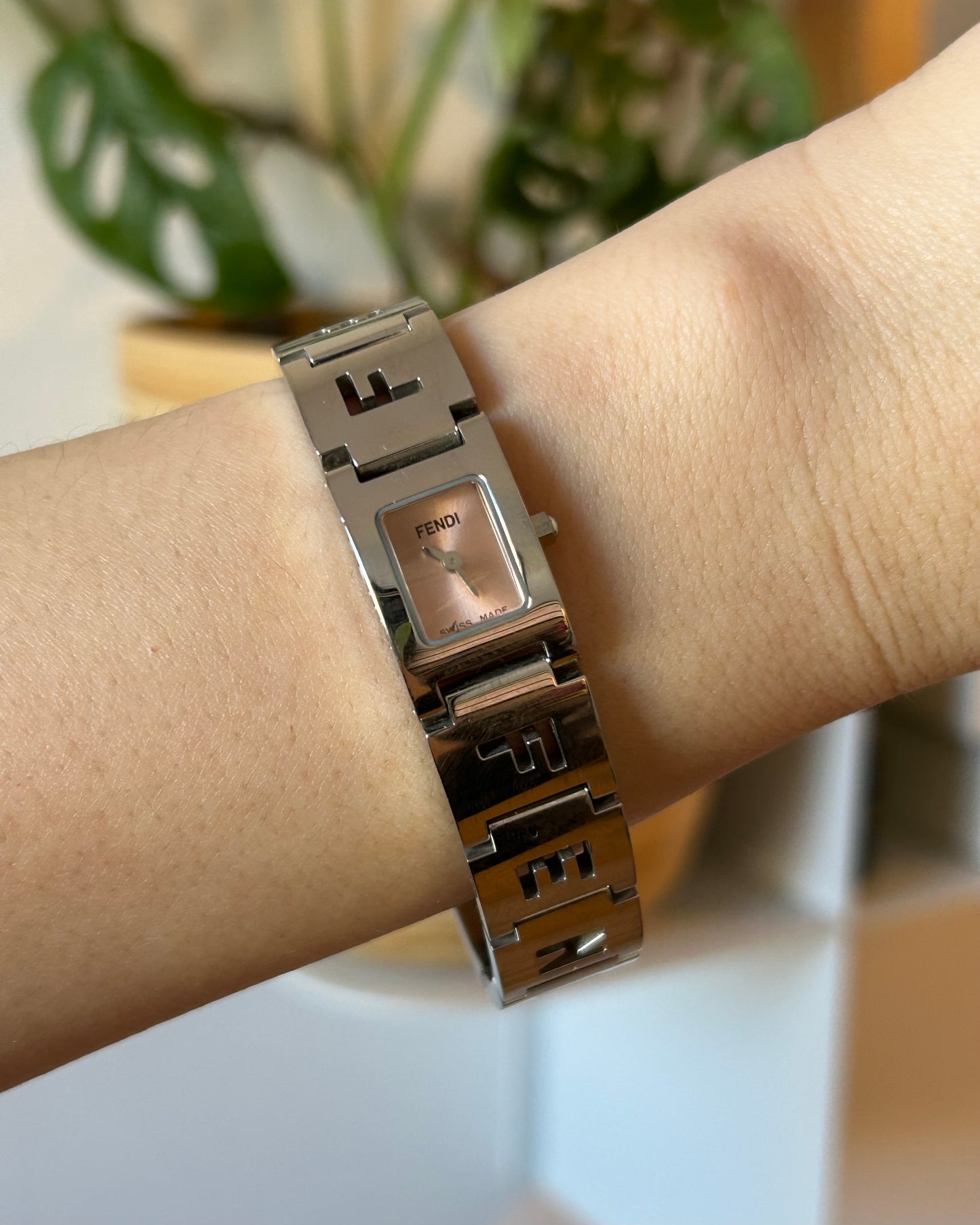 Vintage Y2K Fendi Logo Bracelet Watch — Pink Salmon Micro-Dial