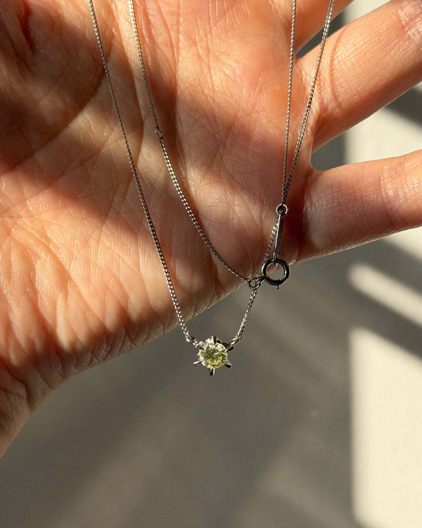 Vintage Platinum Light Lemon Yellow Diamond Solitaire Necklace