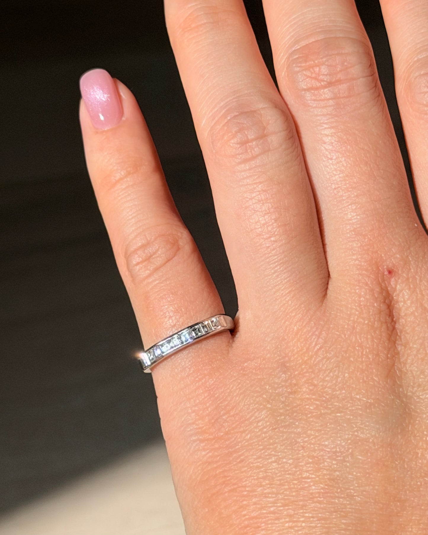 Dainty Vintage Platinum Carre Cut Diamond Stacking Band