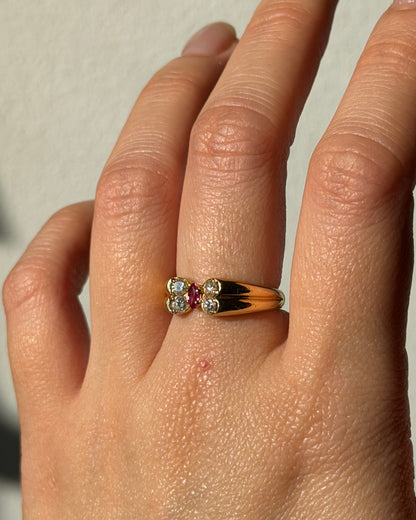 Vintage 18k Gold Diamond and Ruby Butterfly Ring