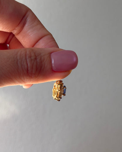 Vintage 18k Gold Medium Blue Oval Sapphire Diamond Halo Pendant