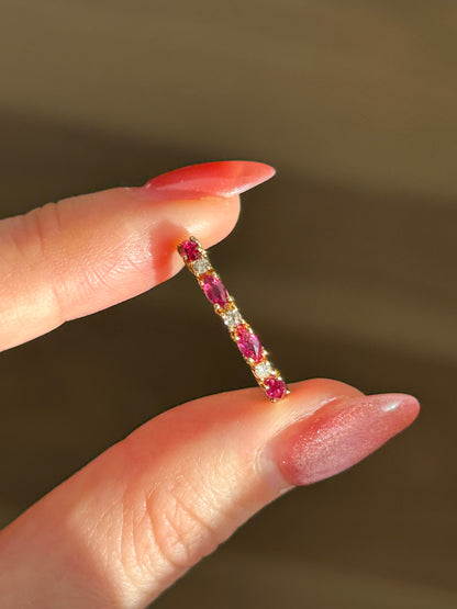 Vintage 18k Gold Ruby Marquise and Diamond Stacking Ring