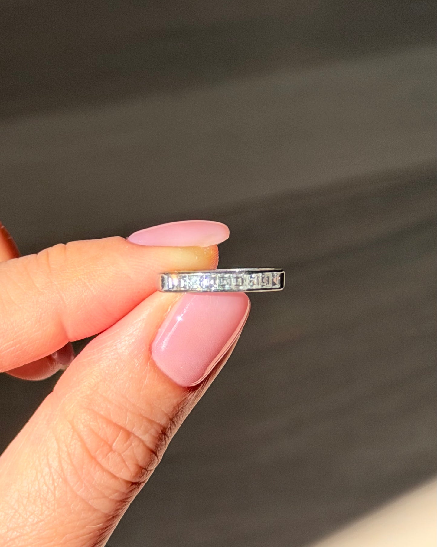 Dainty Vintage Platinum Carre Cut Diamond Stacking Band