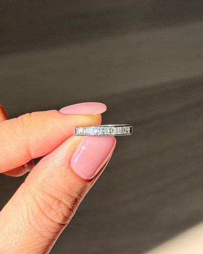 Dainty Vintage Platinum Carre Cut Diamond Stacking Band