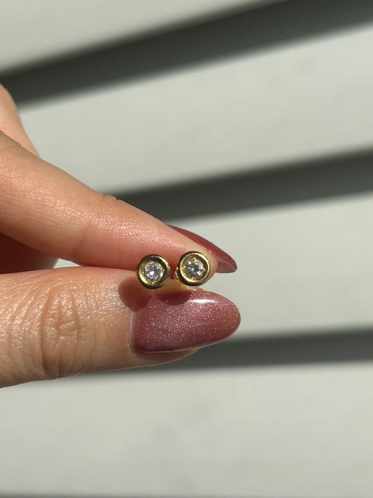 Vintage 18k Bezel Set Diamond Stud Earrings