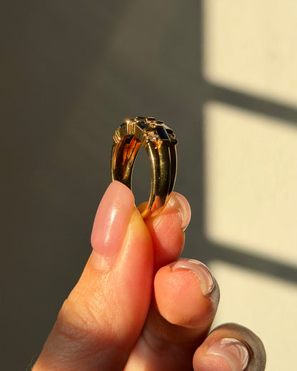 Vintage 18k Gold Baguette Sapphire and Diamond Checkered Ring