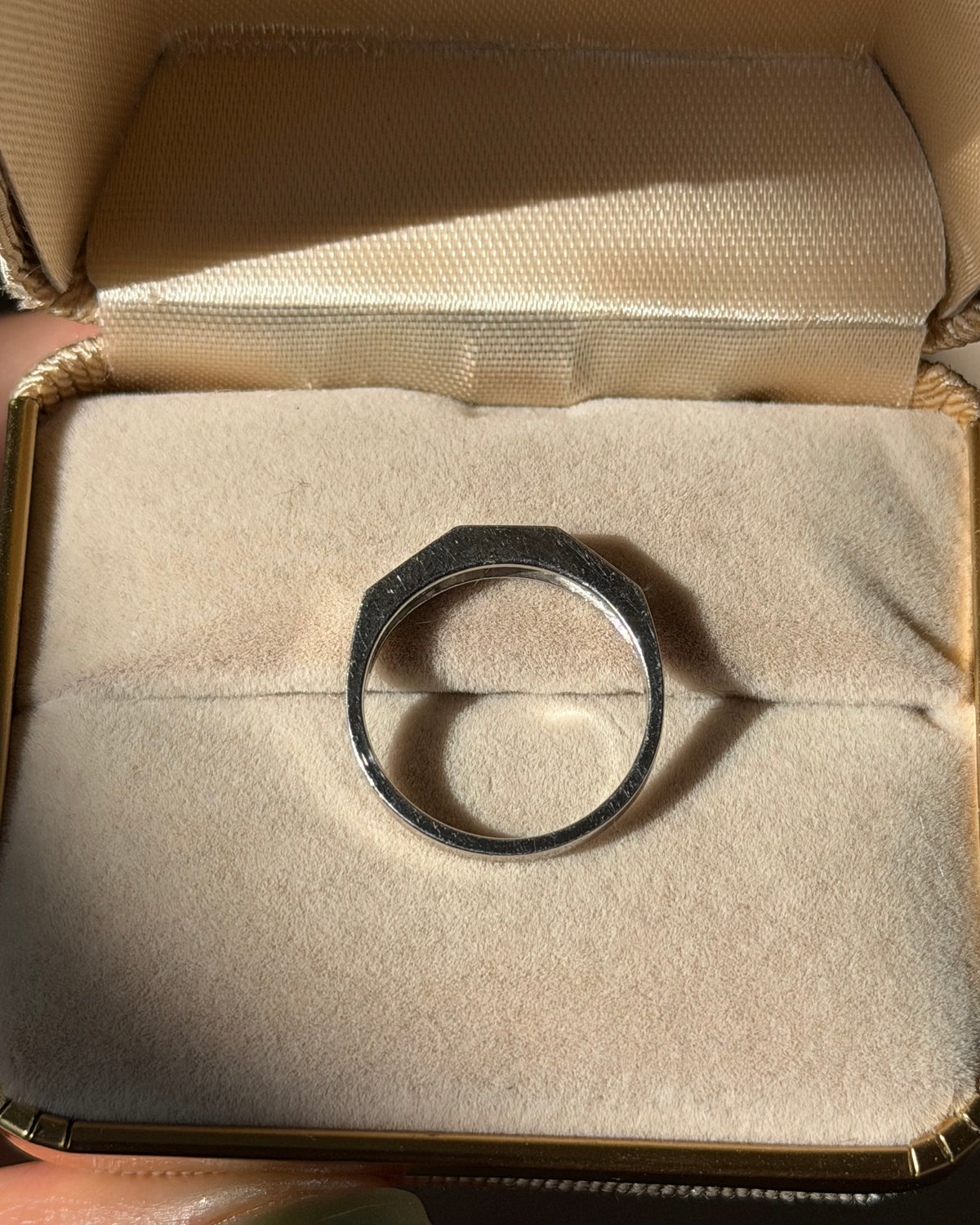 Vintage Platinum Carre Cut Diamond Half Octagonal Motif Stackable Band