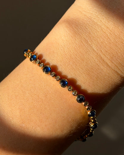 Vintage 18k Gold Bezel Set Sapphire Cabochon and Diamond Bracelet
