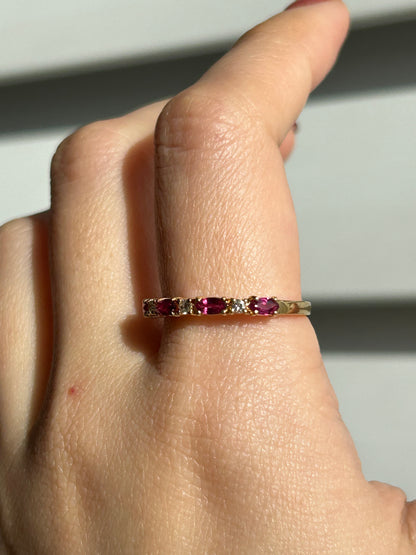 Vintage 18k Gold Ruby Marquise and Diamond Stacking Ring