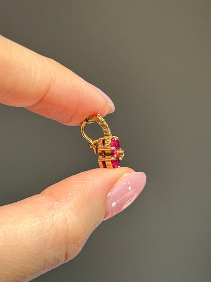Vintage 18k Gold Heart Ruby Clover Pendant — Open Diamond Bail