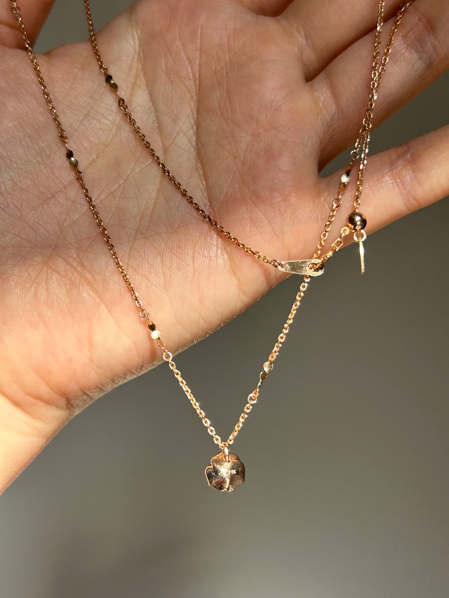 Vintage 18k Pink Gold Rose Flower Diamond Pendant Chain