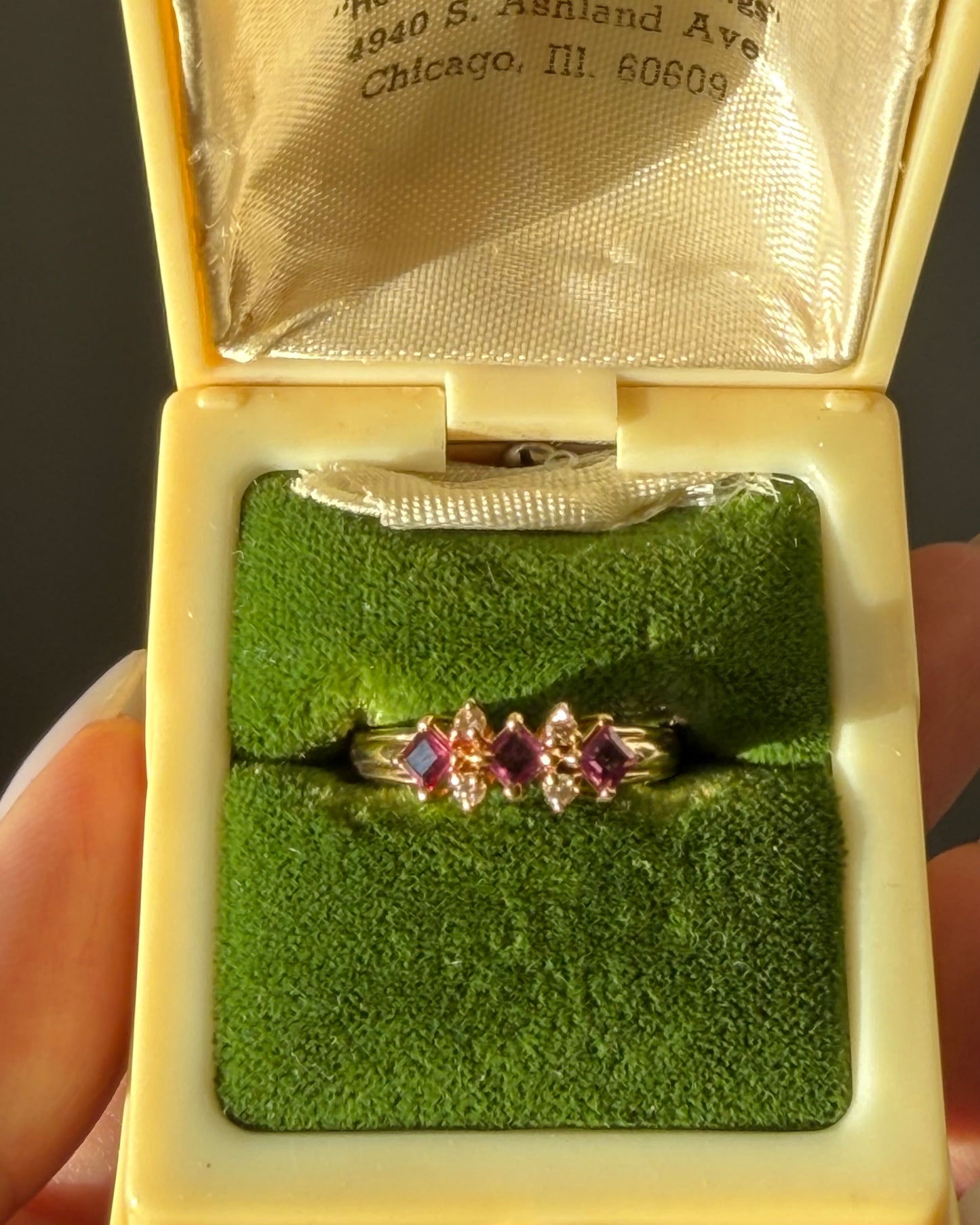 Vintage 18k Gold Square Cut Ruby and Diamond Stacking Ring