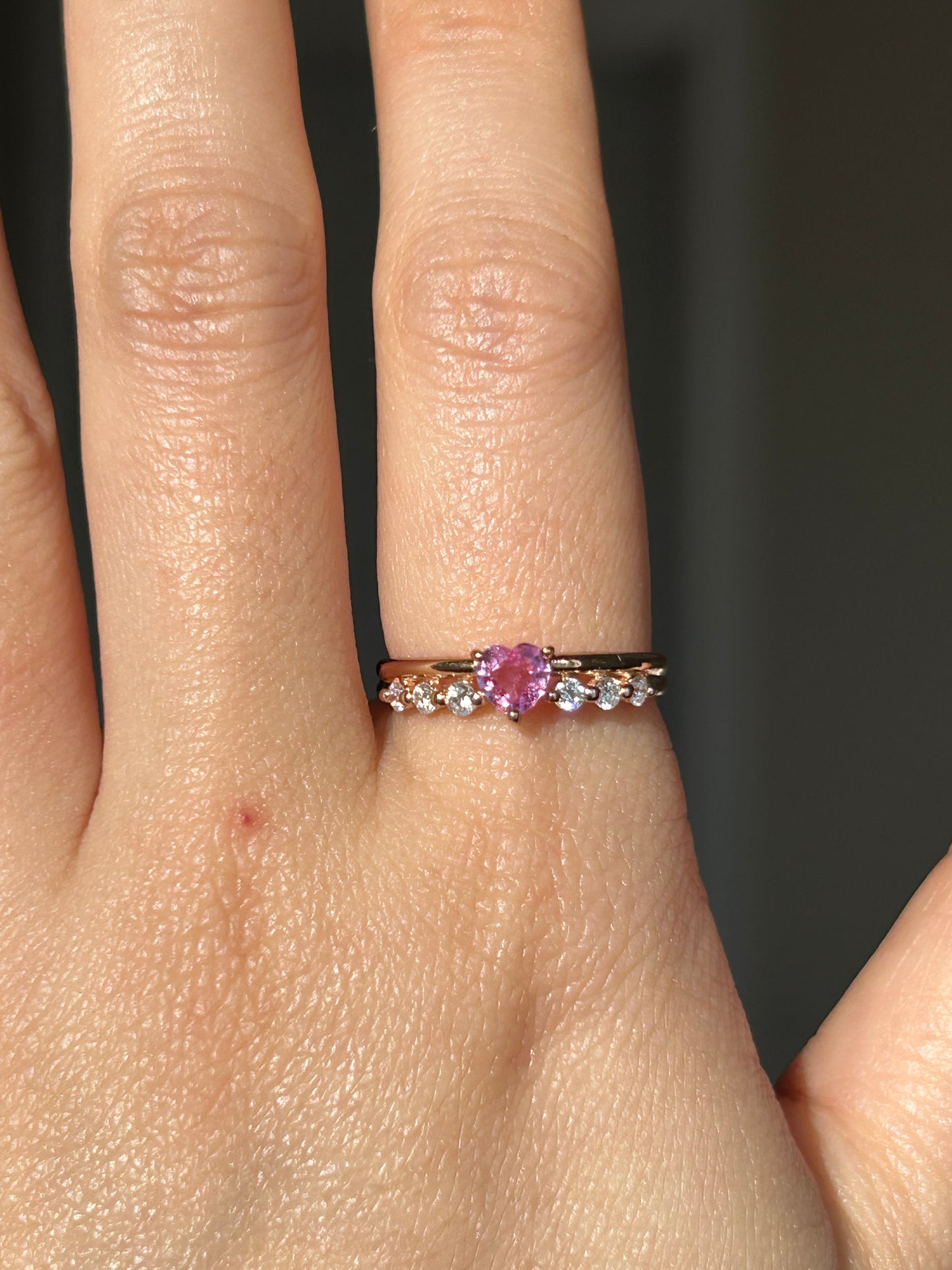 18k Pink Gold Pink Sapphire Heart Ring with Diamonds