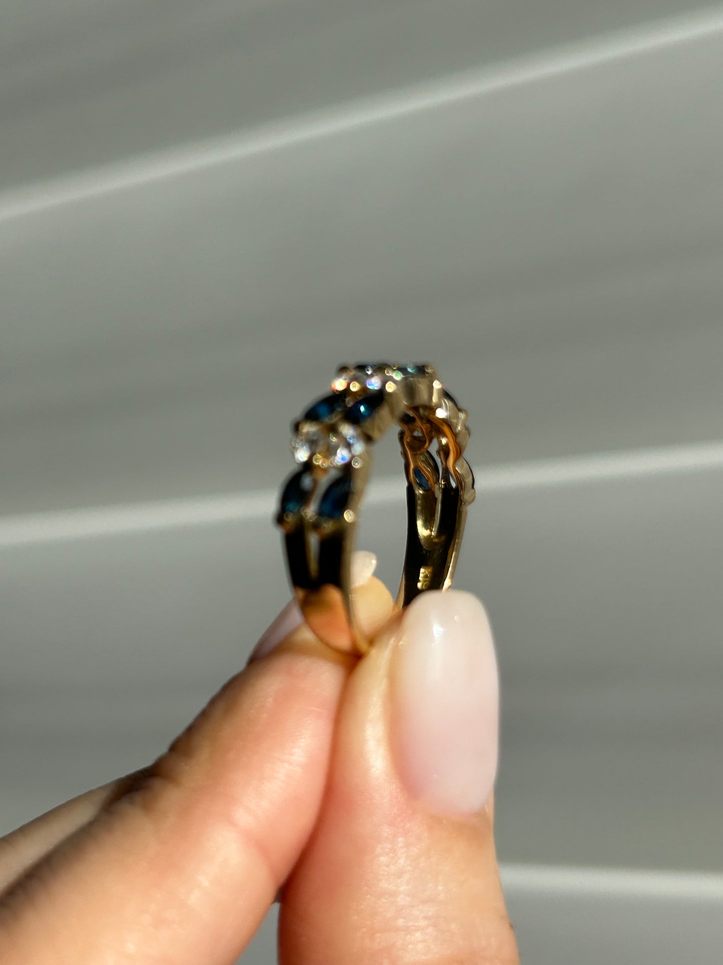 Vintage 18k sapphire marquise and diamond half eternity band