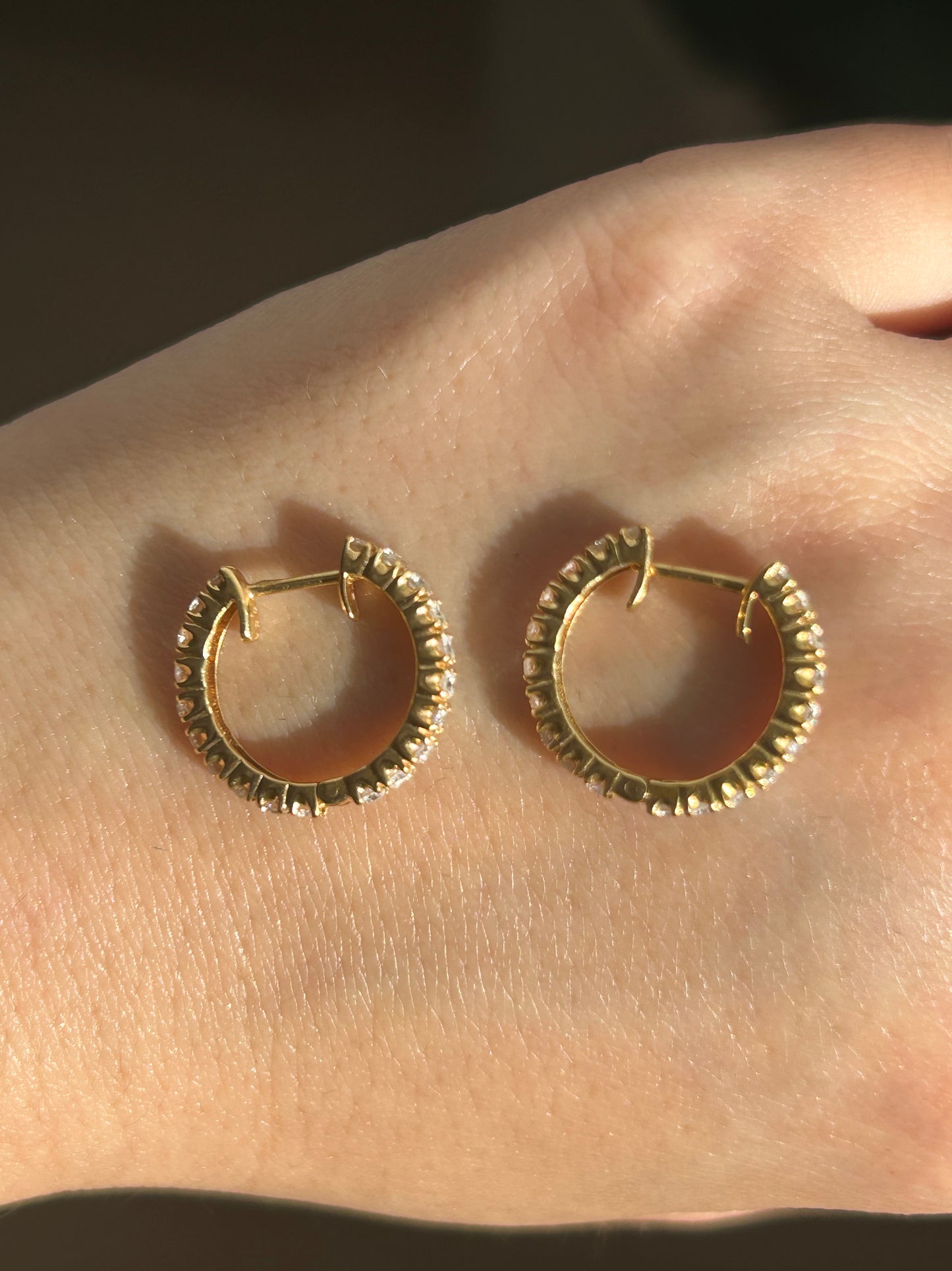Vintage 18k Gold Small Diamond Hoop Earrings
