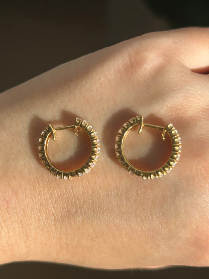 Vintage 18k Gold Small Diamond Hoop Earrings