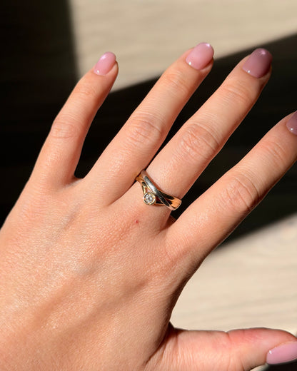 Vintage 18k Gold and Platinum Bezel Set Diamond Crossover Ring