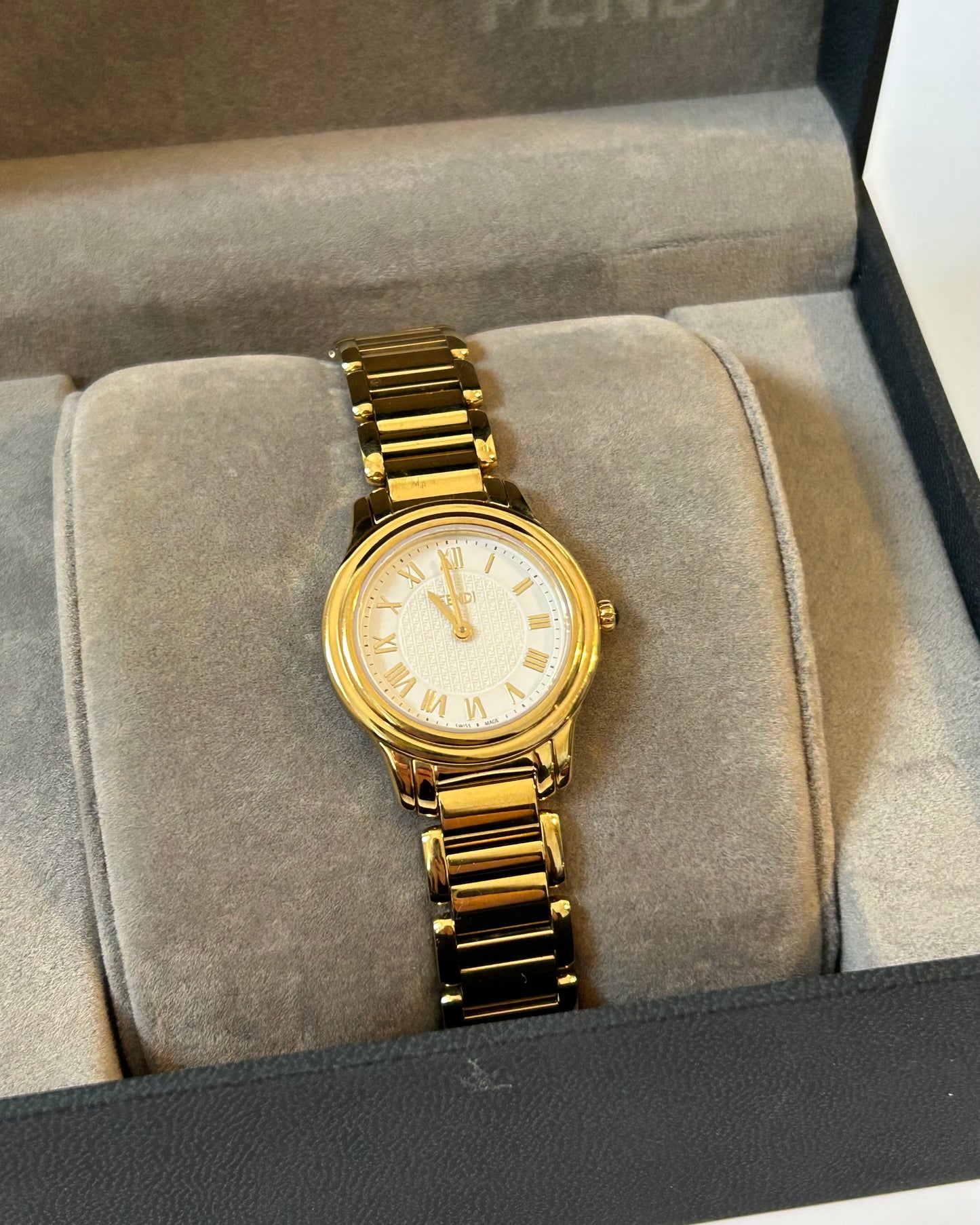 Vintage Gold Plated Fendi Round Face Watch - With Box