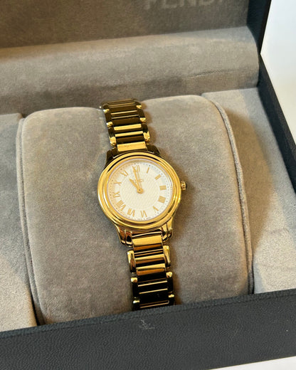 Vintage Gold Plated Fendi Round Face Watch - With Box